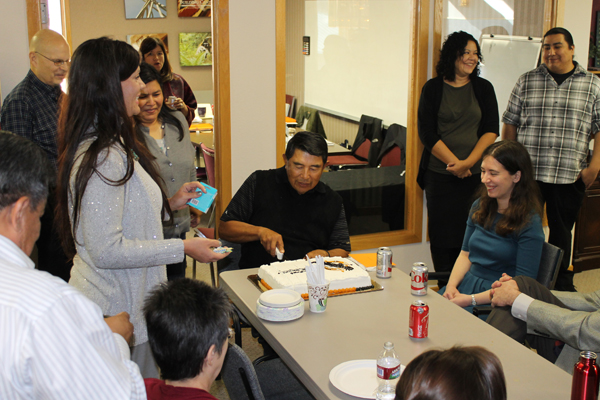 The Chairman celebrating his 70th birthday in December 2014 with staff and other Board members